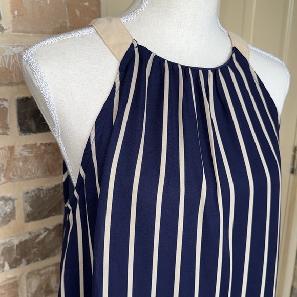 Ya Los Angeles Elegant Navy and Tan Striped Halter Dress Sz S - Picture 7 of 12